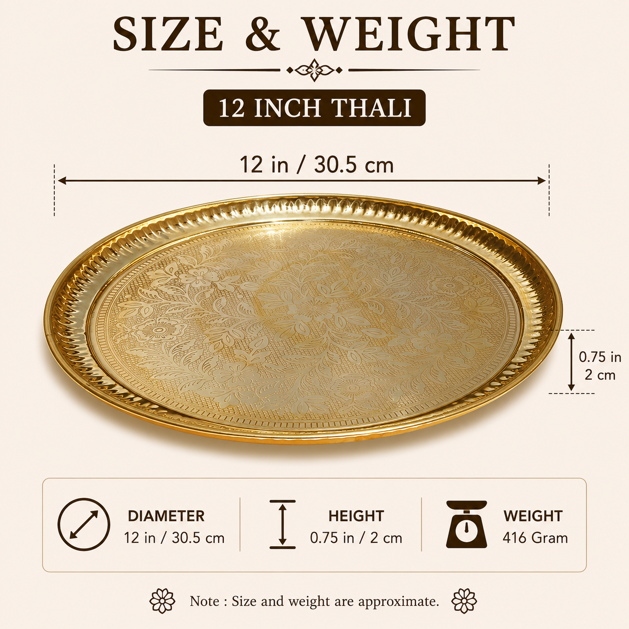 Pure Source India Handmade Flower Embossed Design Brass Puja Thali