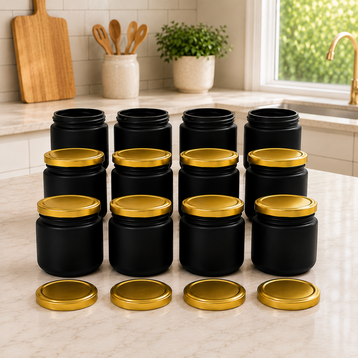 Black Colored Frosted Glass Jar Container with Airtight and Rust Resistance Metal Lid, 150 Gm