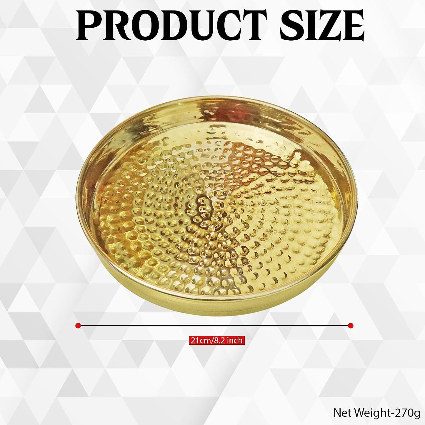 Pure Source India Pure Brass Hammered Thali Set of 3, 6, 7 & 8 Inch Traditional Indian Brass Serving Plates | Pooja Thali, Dining Plates, Prasad, Festive Serving & Gifting
