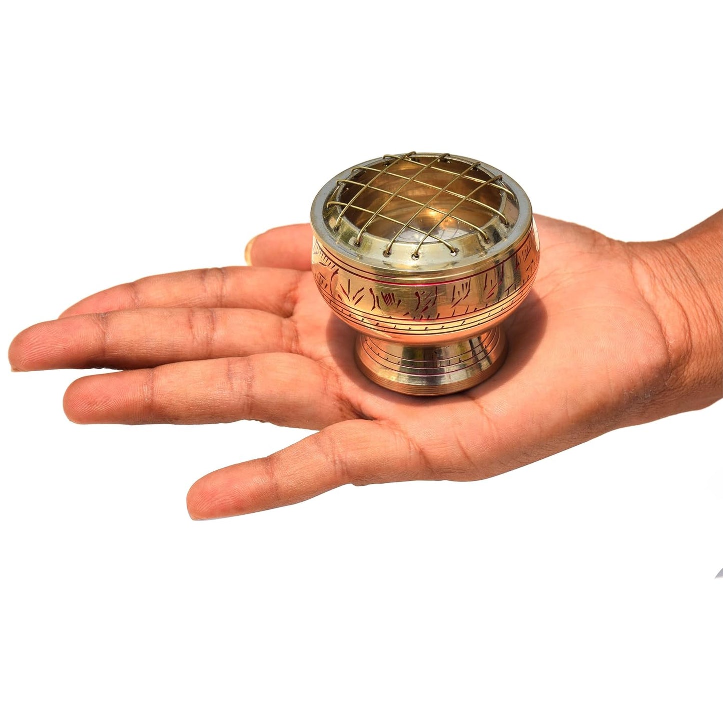 Pure Source India Pure Brass Kapoor Dani Dhoop Dani Lamp Burner with Cover, 2.3 Inch 50 ML | Traditional Brass Camphor Burner for Pooja, Mandir, Temple, Home, Office & Aarti