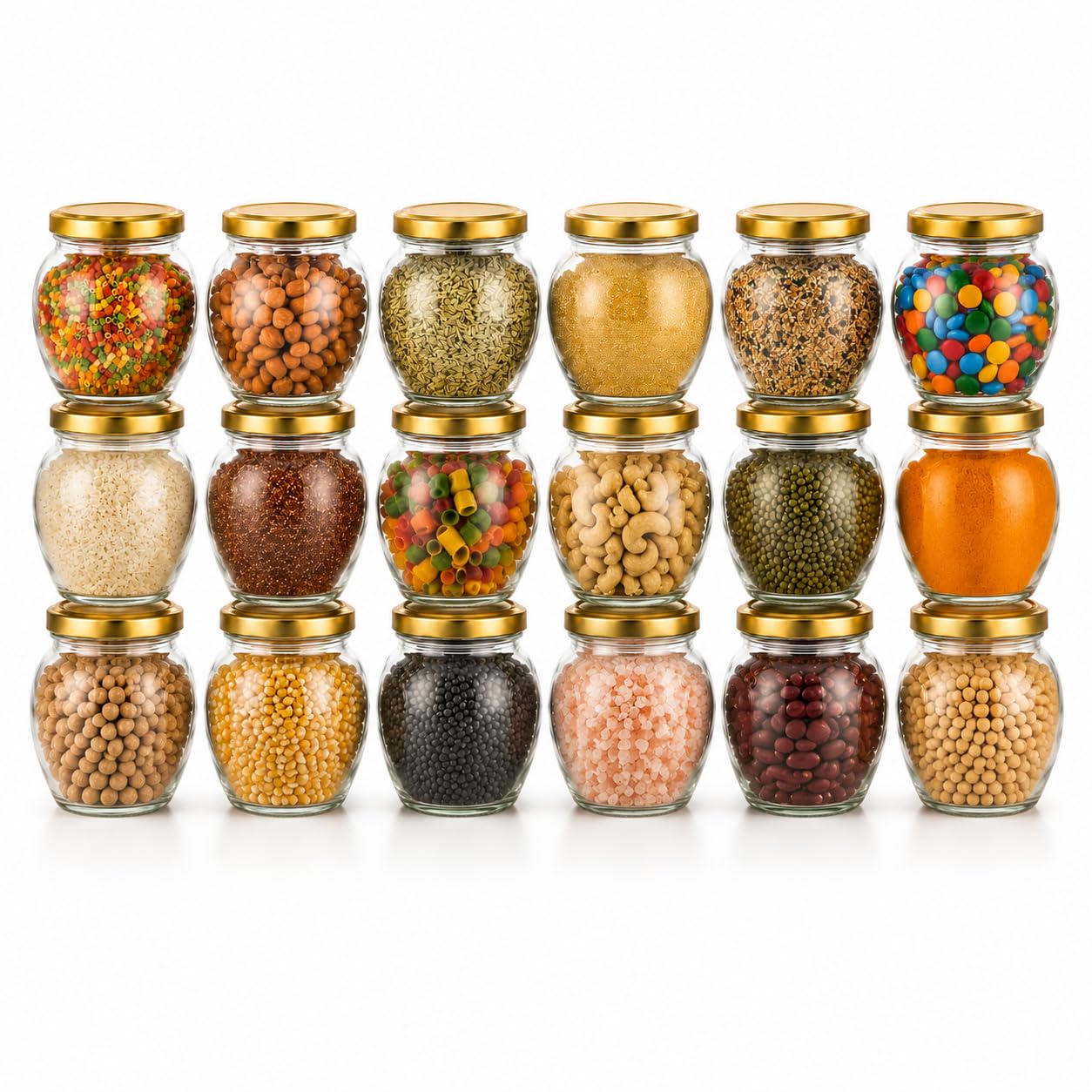 Pure Source India 50ml Glass Matka Jar with Golden Airtight Lid | Leak-Proof Small Glass Container for Spices, Masala, Herbs, Dry Fruits & Kitchen Storage