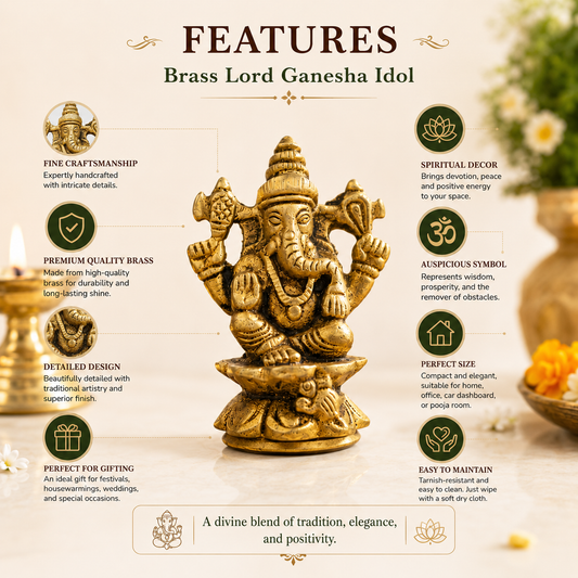 Pure Source India Pure Brass Ganesh Idol for Home, Office, Diwali Puja, Ganesh Chaturthi & Gifting Purpose