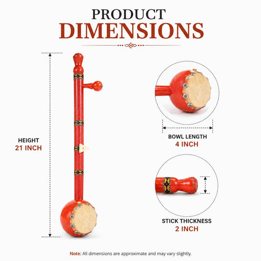 Pure Source India Wooden Ektara Musical Instrument | Traditional One String Folk Instrument for Beginners | Ideal for Bhajan, Kirtan, Meditation, Folk Music, Stage Performance & Home Decor | Red