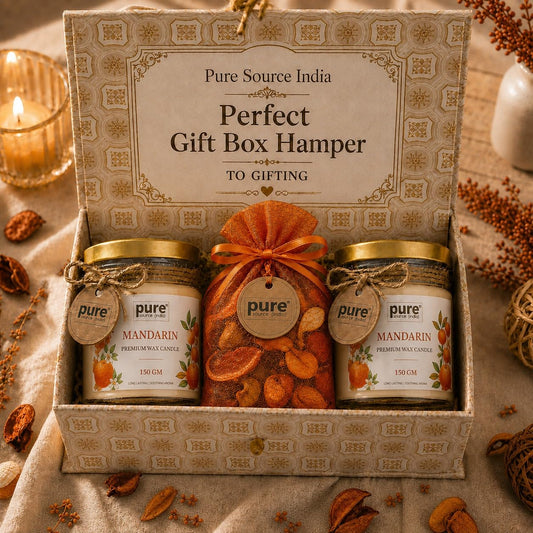 Pure Source India Luxury Festive Gift Box Hamper with Mandarin Scented Candles & Orange Potpourri