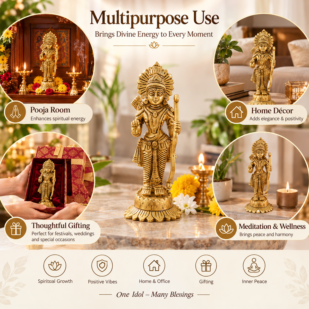 Pure Source India Pure Brass Lord Shree Ram Idol | Ayodhya Ram Murti for Home Decor & Mandir (14 Inch) (494 gm)
