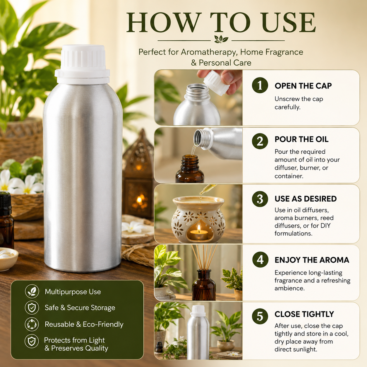 Pure Source India Aluminum Empty Bottle 250ml with Inner Lid & Cap – Ideal for Essential Oils, Oil Blends, Cosmetics and Liquid Storage (Pack of 1)