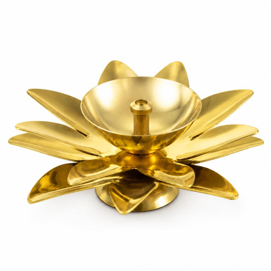 Pure Source India Brass Lotus Diya, 30 ml Capacity | Traditional Oil Lamp for Pooja, Home Temple & Mandir | Decorative Brass Akhand Diya for Diwali, Festivals & Spiritual Decor