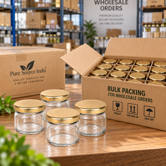Pure Source India 41 ML Mini Glass Jar with Gold Metal Screw Cap – Small Multipurpose Storage Jar