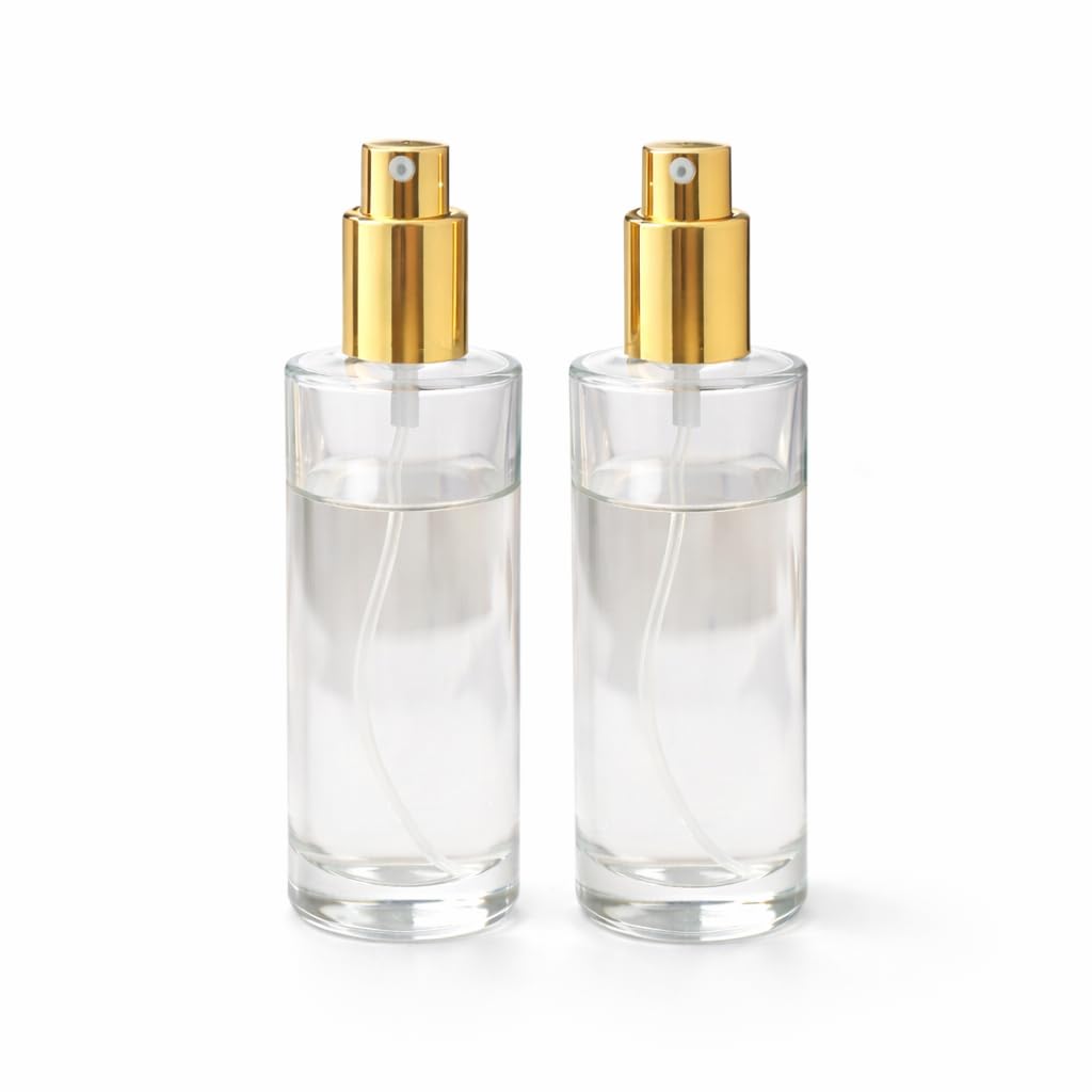 Pure Source India 100ML Clear Glass Perfume Spray Bottle with Gold Atomizer Pump & Cap – Refillable & Reusable Fine Mist Sprayer
