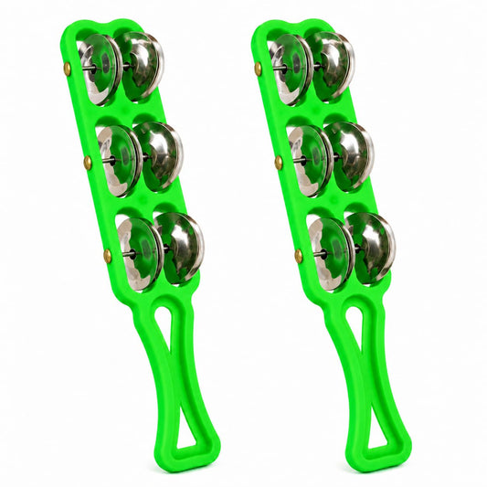 Pure Source India Handheld Plastic Tambourine Pack of 2 | 3-Pair Metal Jingle Percussion Instrument | Ideal for Bhajan, Kirtan, Pooja, Aarti, Garba, Music Practice & Cultural Events | Green