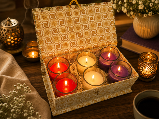 Pure Source India Scented Votive Candles in Glass, Set of 6 | Rose, Lavender & Vanilla Fragrance Candles | Aromatherapy, Home Décor & Relaxation Candles | Diwali, Wedding, Housewarming & Gift Set