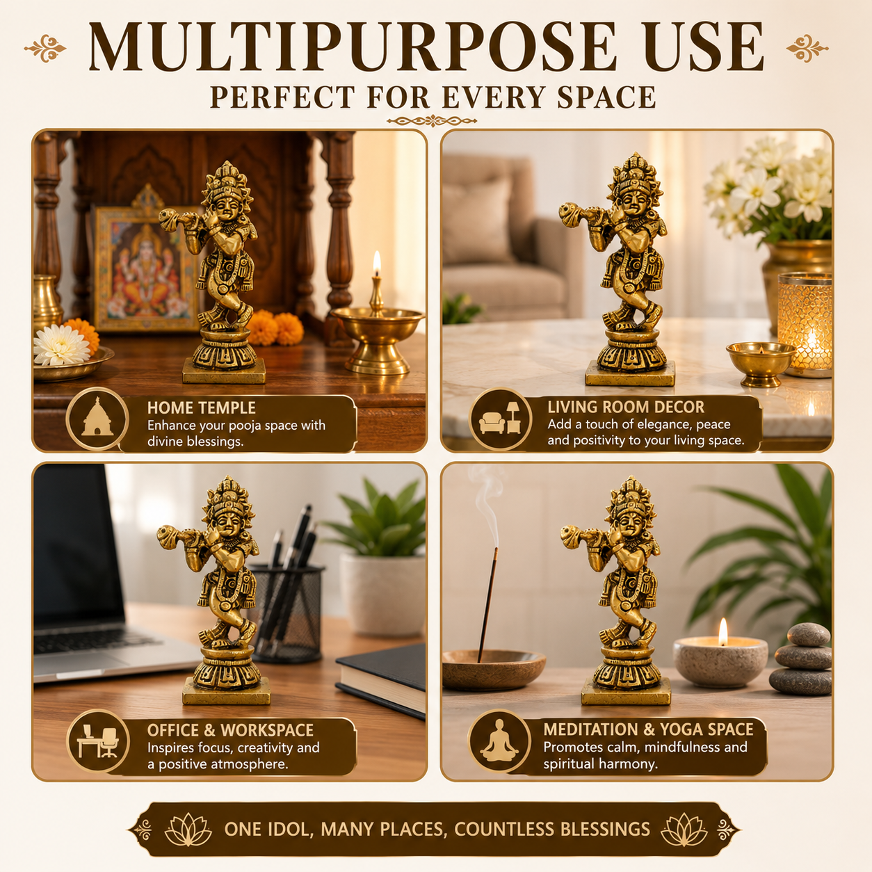 Pure Source India Pure Brass Lord Krishna Idol with Flute (7.5 cm) | Shree Lord Krishna Statue for Home Decor, Office Desk | Gift for House Warming (106 gm)