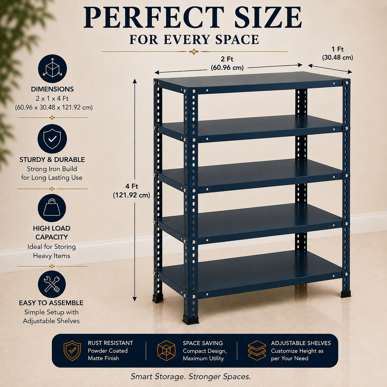 Pure Source India Iron Matte Finish (2 X 1 X 4 FT) (5 Shelf) Adjustable Display Rack for Home Office & Gym Use