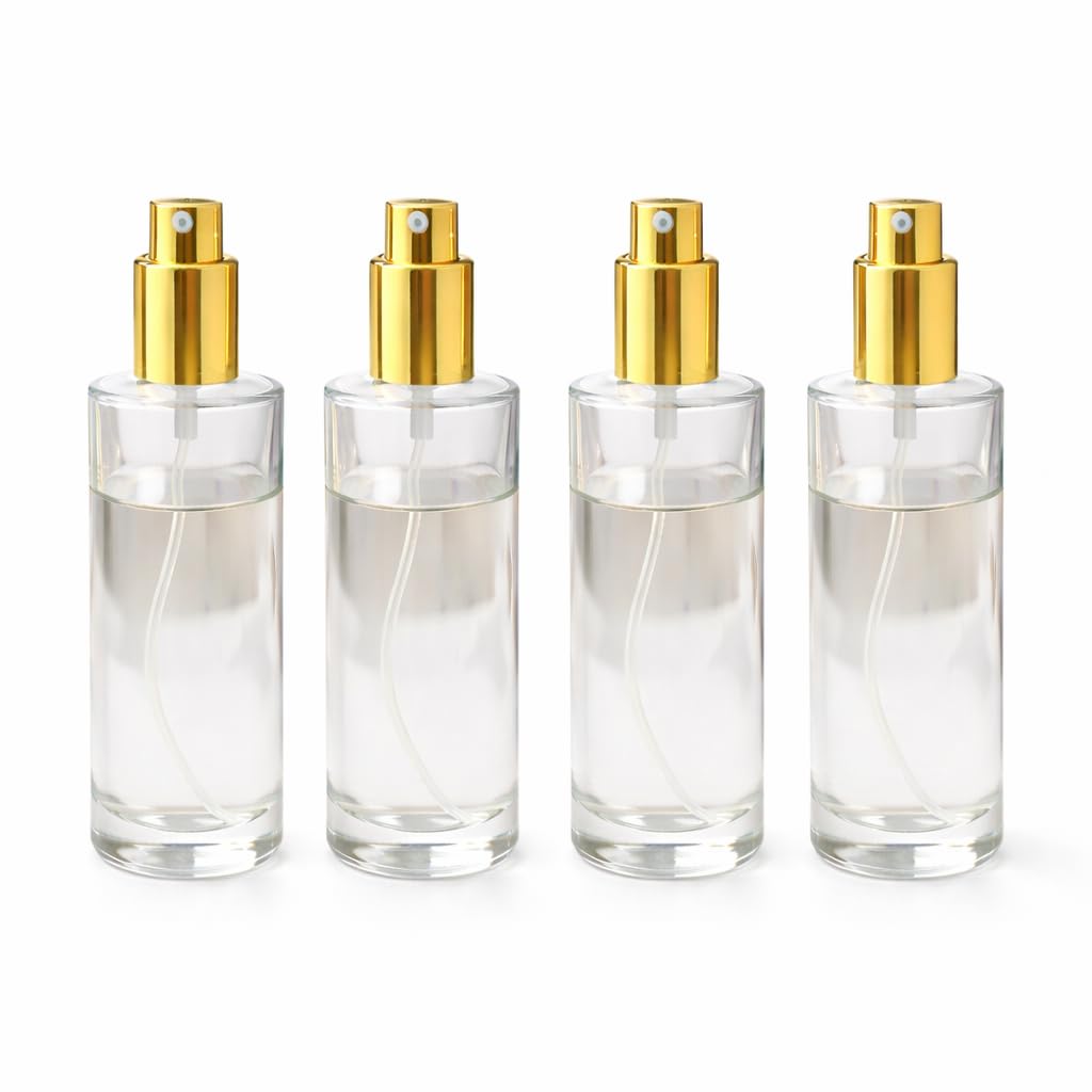 Pure Source India 100ML Clear Glass Perfume Spray Bottle with Gold Atomizer Pump & Cap – Refillable & Reusable Fine Mist Sprayer