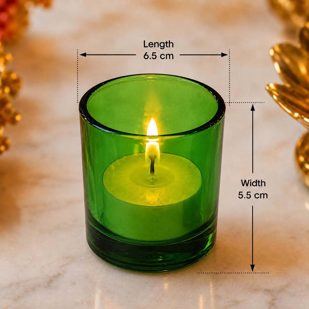 Pure Source India Set of 6 Glass Votive Tealight Candle Holders Green - Living Room Side Table Home Decoration