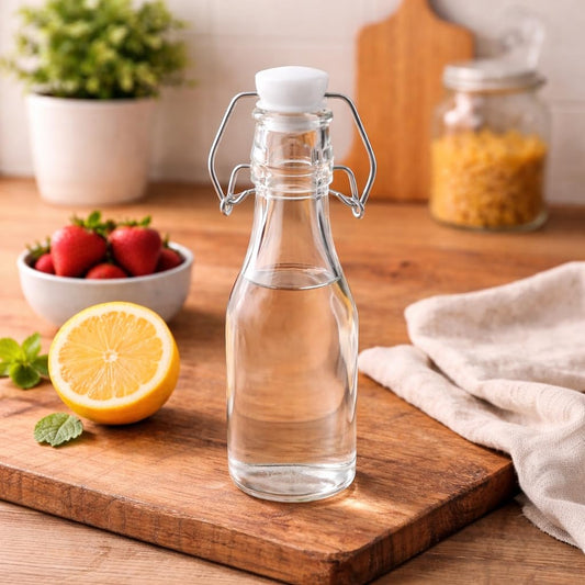 Premium 250ml Glass Water Bottle with Airtight Flip Top Cap | Leakproof & Reusable Bottle for Water, Juice, Oil, Vinegar