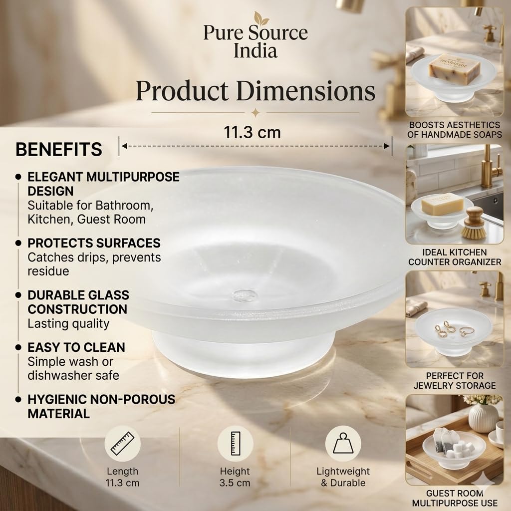Pure Source India Glass Soap Dish for Bathroom or Kitchen, Forstater Round (3.25 cm)