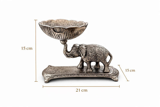 Pure Source India Silver Elephant Urli Bowl/Decorative Bowl for Home Decor, Floating Flowers, Candle Holder and Temple