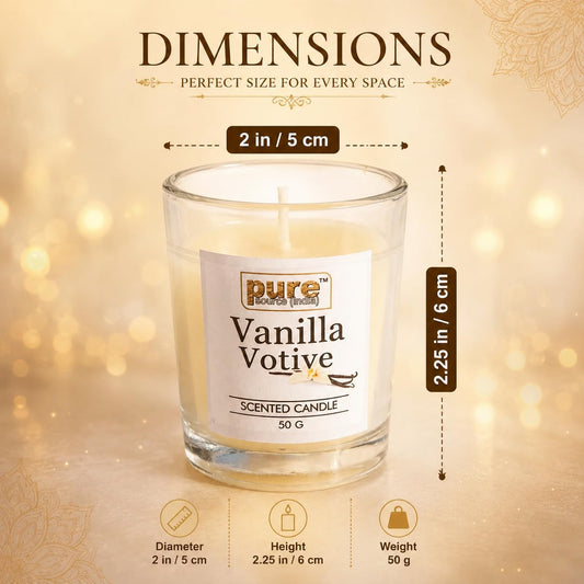 Pure Source India Votive Glass Scented Wax Candle Big Size Candles Combo Set for Home Decoration Aroma,50G, Pack of 4 (Scented - Vanilla)