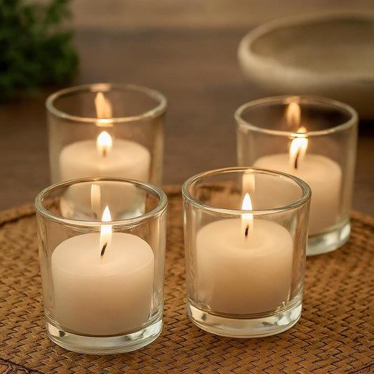 Pure Source India Pack of 4, Clear Tea Light Votive Glass Candle Holders – Perfect for Diwali, Weddings, Spa & Holiday Décor