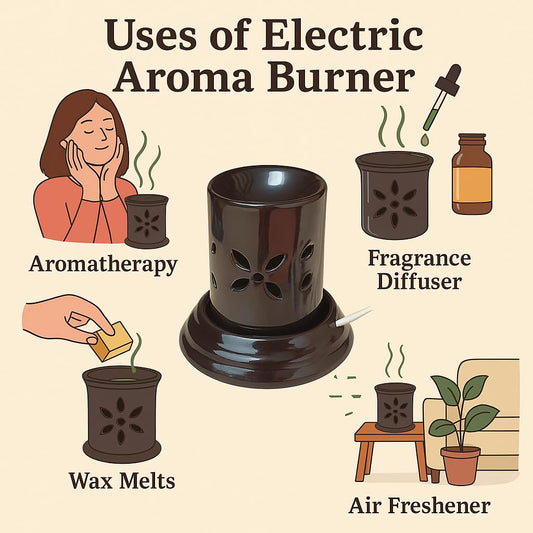 Pure Source India Ceramic Mini Electric Aroma Oil Burner with 10ml Lavender Essential Oil – Decorative Fragrance Diffuser for Home, Office & Spa