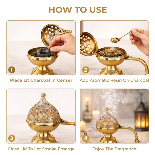 Pure Source India Brass Dhoop Dani for Pooja, Bakhoor & Loban Burner, Heavy Incense Holder with Handle, 8 Inch (600g), Traditional Agarbatti Stand for Home, Temple, Meditation & Festive Decor