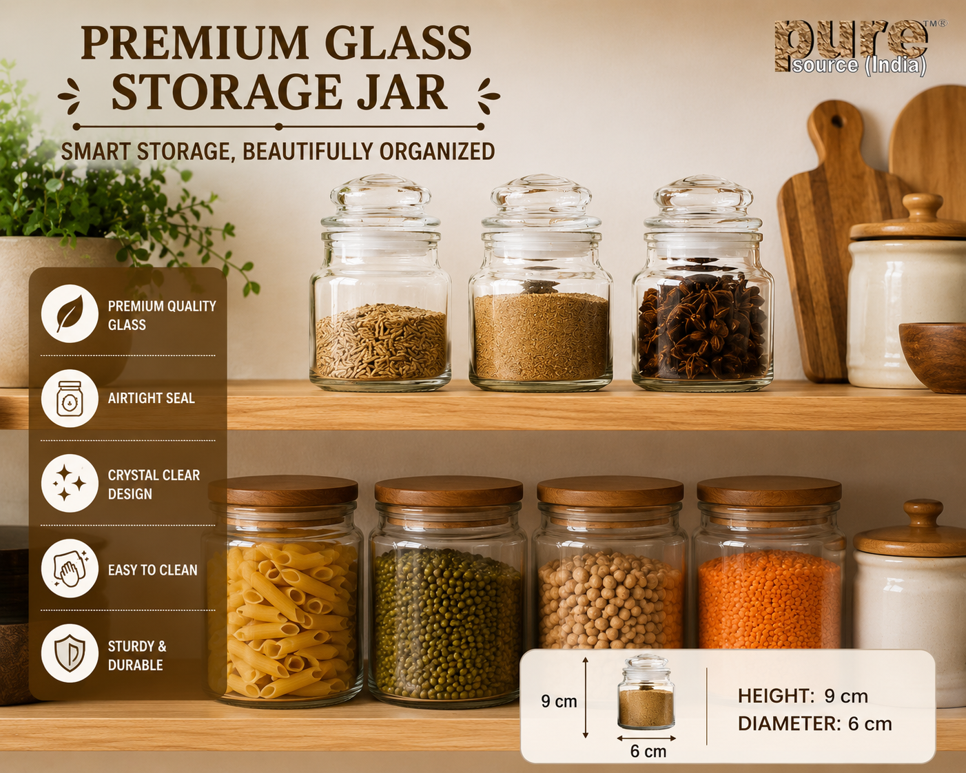 Pure Source India 60ML Spice Jar, Glass Container