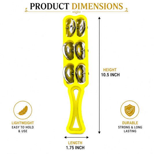Pure Source India Handheld Plastic Tambourine Pack of 2 | 3-Pair Metal Jingle Percussion Instrument | Ideal for Bhajan, Kirtan, Pooja, Aarti, Garba, Music Practice & Cultural Events | Yellow