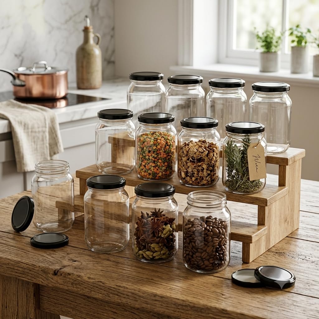 Pure Source India Glass Jar Container With Metal Black Airtight Lid, Capacity 500gm