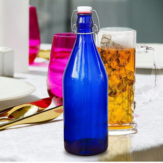Pure Source India Glass water Bottle Airtight 1000 ml, Blue