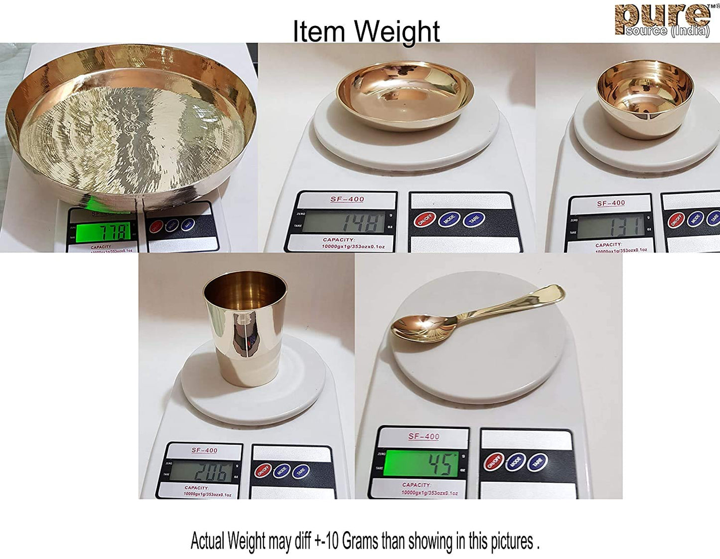 Pure Source India Kansa Solid Thali Set for Home, Kitchen, Dinning Table, Hotel & Gifting Purpose Set of 6 (Gold)