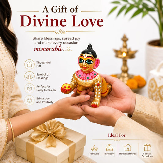 Pure Source India Multicolor Brass Laddu Gopal Idol | Hand-Painted Bal Gopal Krishna Murti for Pooja, Home Temple & Decoration