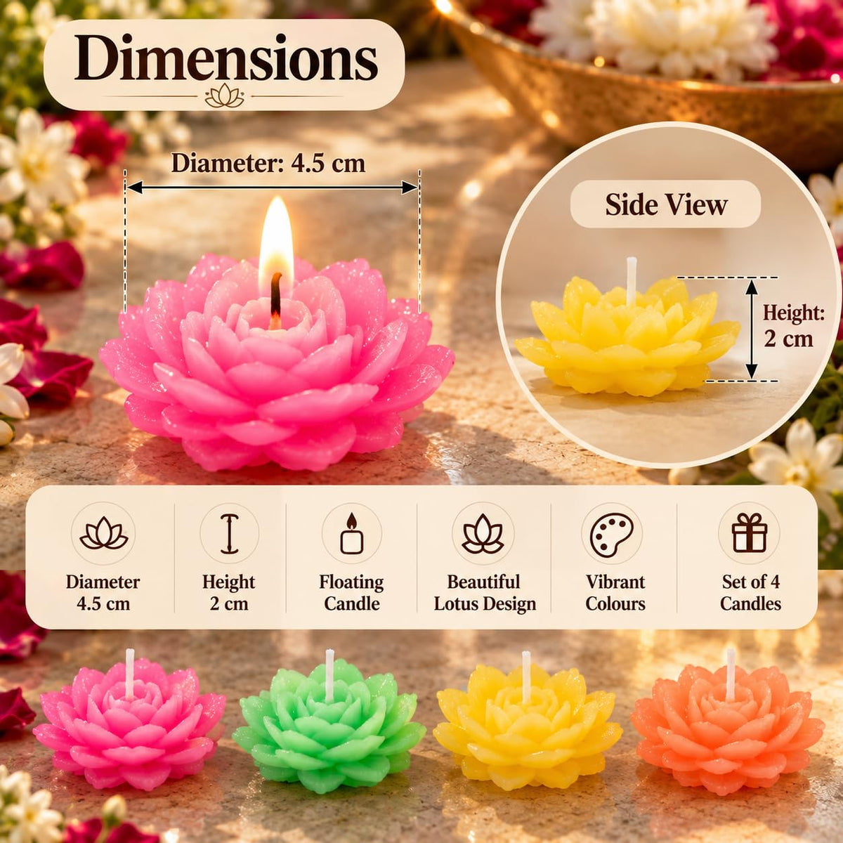 Pure Source India Lotus Floating Candles Set of 6 for Diwali Decor