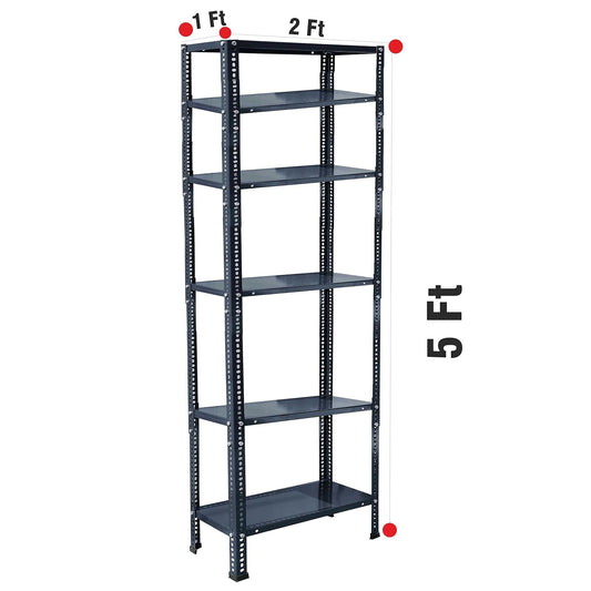 Iron Matte Finish (2 X 1 X 5 FT) (6 Shelf) Adjustable Display Rack for Home Office & Gym Use