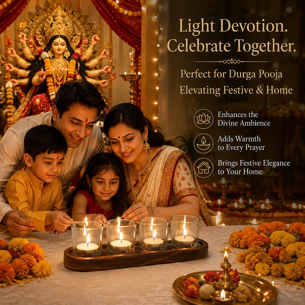 Pure Source India Glass Votive Tealight Candle Holders with Wooden Tray for Home Décor, Diwali Gifting, Living Room (Clear)