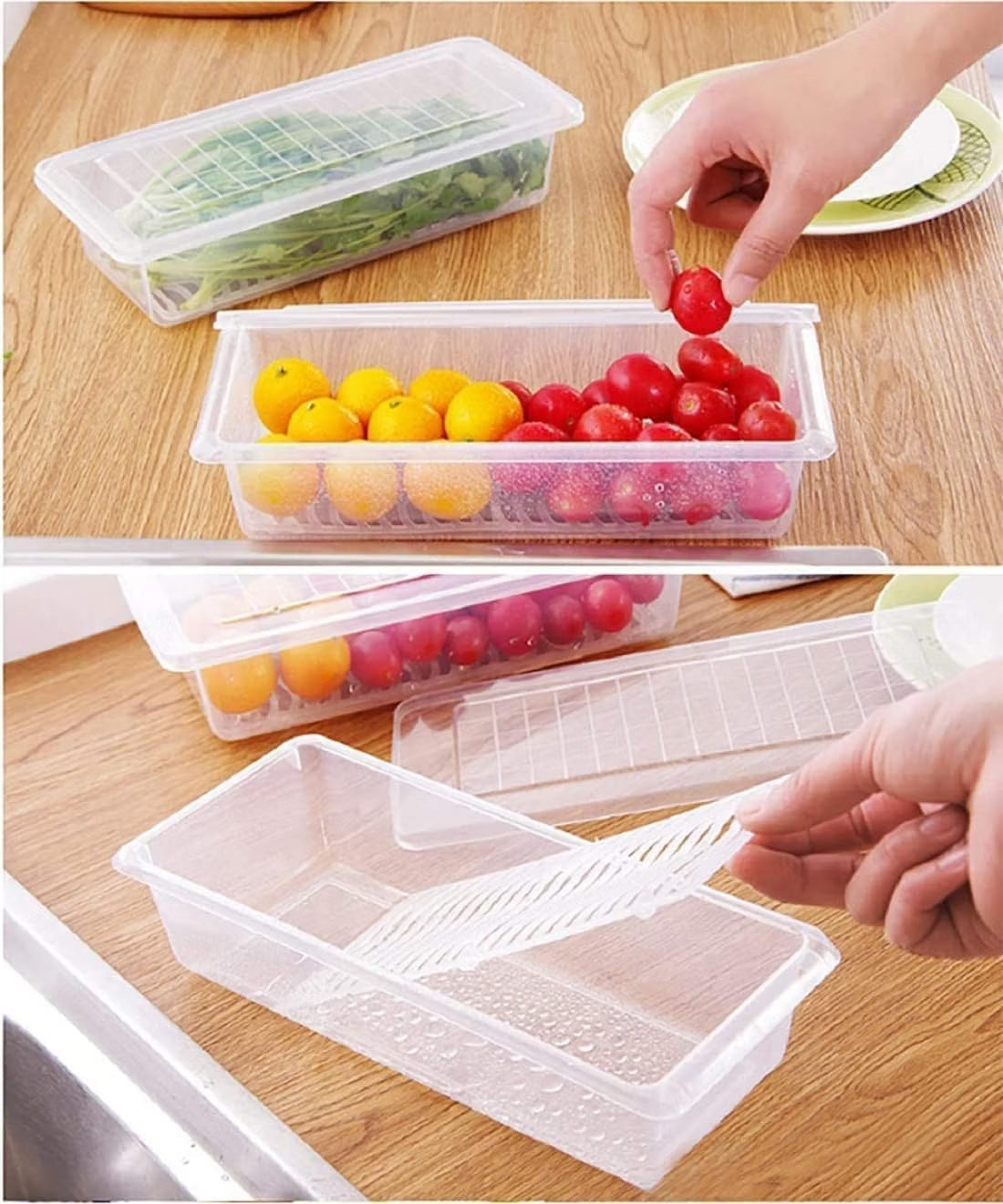 Pure Source India Fridge Storage Containers With Removable Drain Plate Rectangle (1000ml) (28cm) (2 pcs)