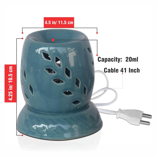 Pure Source India Ceramic Electric Aroma Diffuser Oil Burner/Oil Warmer Round Shape with Bulb (Green Small)