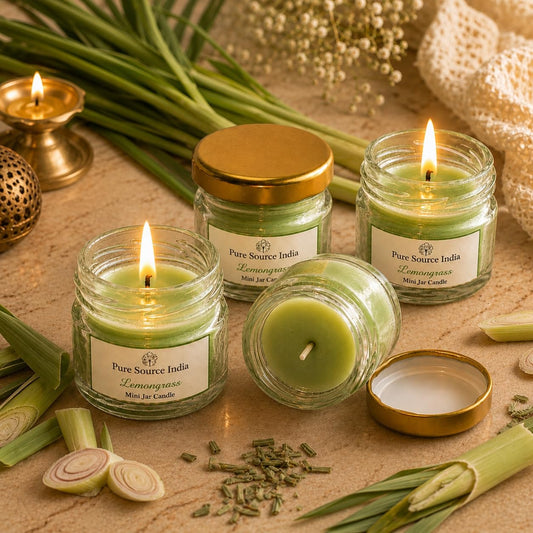Pure Source India Fragrance Scented Mini Jar Wax Candle Set of 4 | Smokeless Candles with Gold Lid |for Home Decor, Diwali, Wedding, Birthday & Gifts
