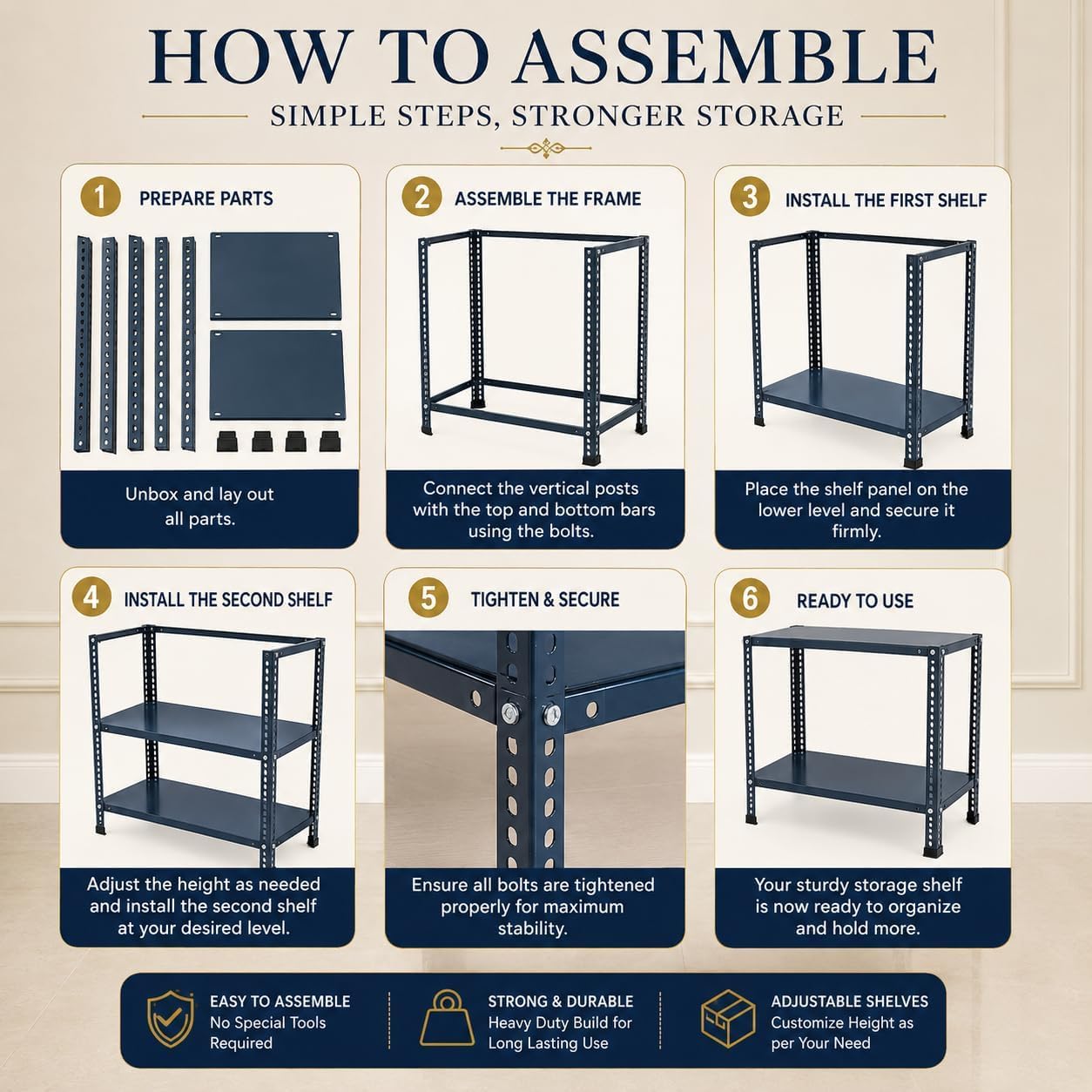 Pure Source India Iron Matte Finish (2 X 1 X 2FT) (2 SHELF) Adjustable Display Rack