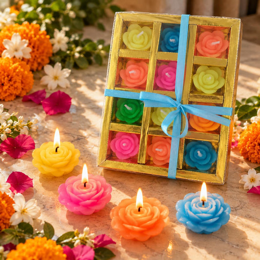 Pure Source India Small Lotus Floating Candles Set of 12 for Diwali