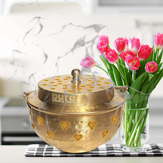 Pure Source India Multipurpose Brass Kapoor Dani, Aroma Diffuser, Incense Burner, Pack of 1