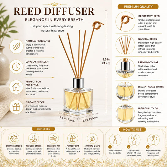 Pure Source India 30 ML Squire Coming with 6 Pcs Sticks Glass Decorative Reed Diffuser Bottle/Glass Vase