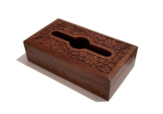 Pure Source India Handmade Wooden Tissue Napkin Holder Box, Decorative Wood Intricate Carvings Facial Napkins Holder Box for Dining Table, Kitchen, Home