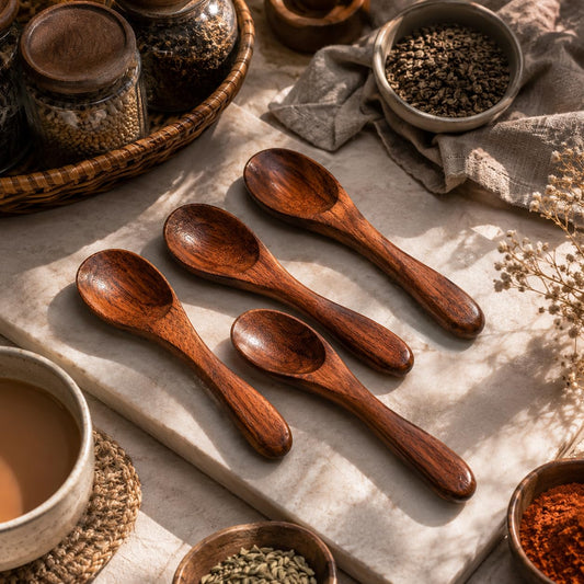 Pure Source India 4 Inch Wooden Masala Spoon for Small Containers, Handmade Wooden Spoon for Tea, Coffee, Sugar, Condiments & Spices