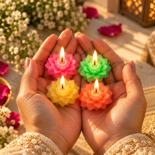 Pure Source India Small Lotus Floating Candles Set of 12 for Diwali