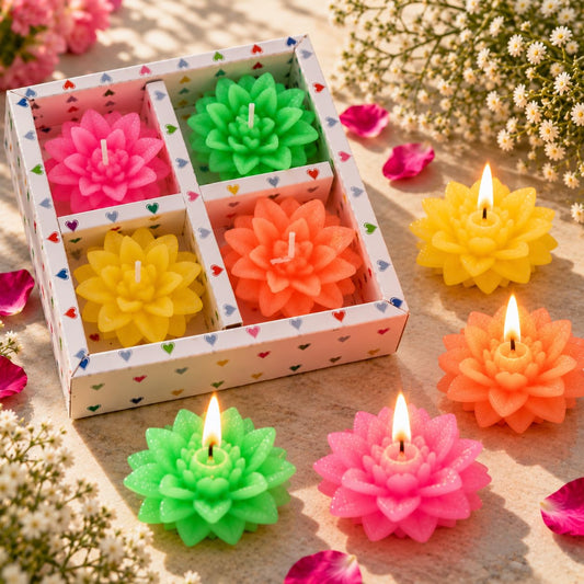 Pure Source India Lotus Floating Candles Set of 4 for Festivals & Decor