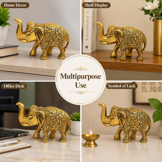 Brass Elephant Statue for Home Decor, Good Luck, Vastu, Feng Shui, Office & Gift – Handmade Decorative Elephant Figurine for Wealth & Prosperity