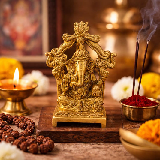Pure Source India Lord Ganesha Statue with Arch, Hindu Deity Idol, Gold, 4 Inch, Decorative Figurine for Home Temple, Vastu, Wealth & Auspicious Beginnings