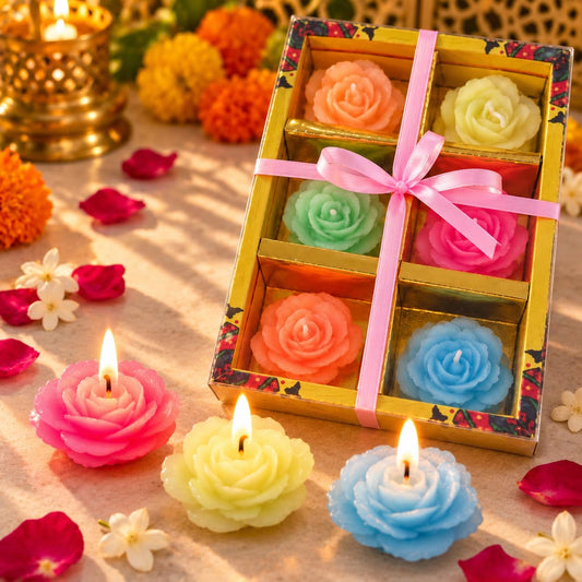 Pure Source India Lotus Floating Candles Set of 6 for Diwali Decor