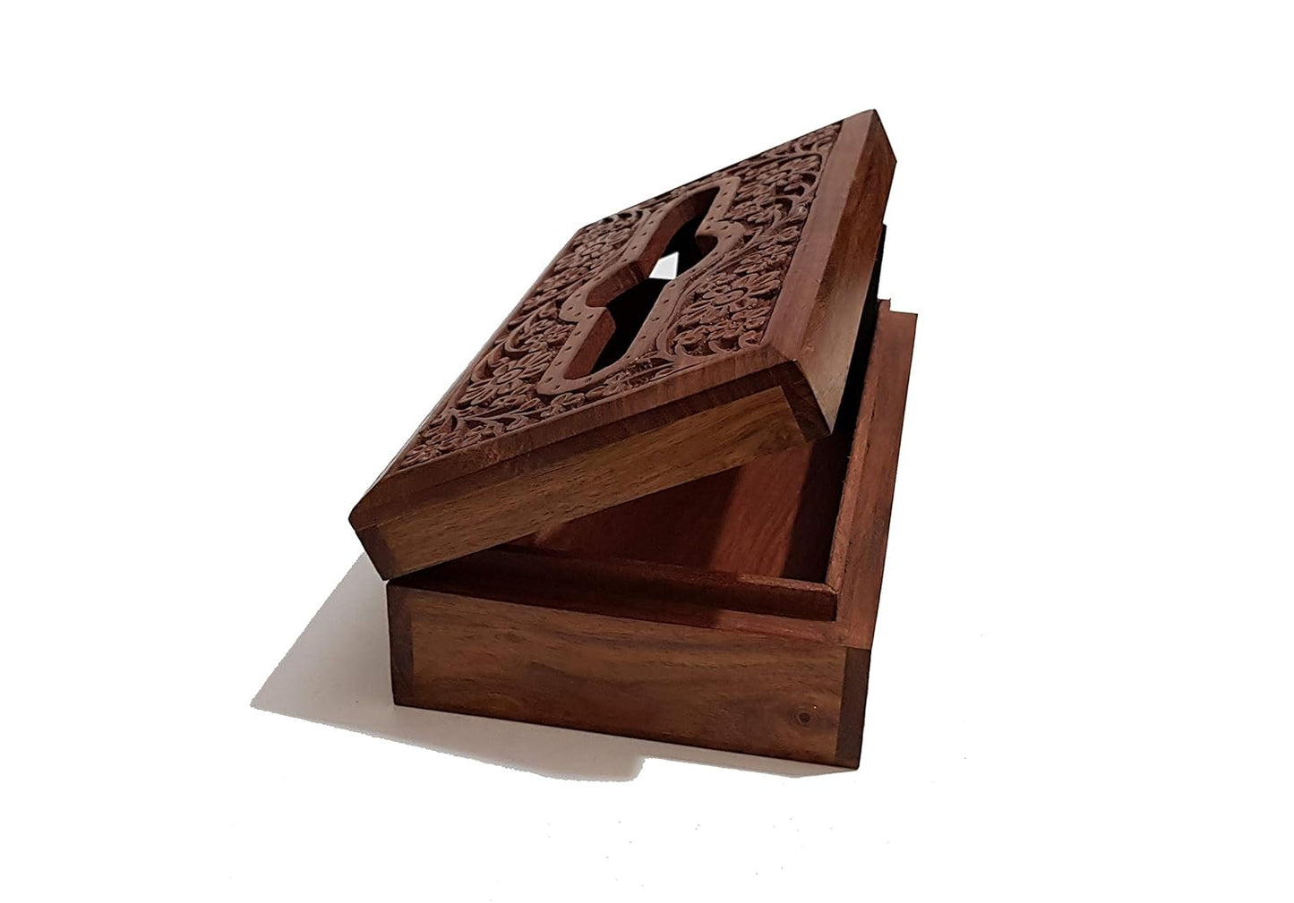Pure Source India Handmade Wooden Tissue Napkin Holder Box, Decorative Wood Intricate Carvings Facial Napkins Holder Box for Dining Table, Kitchen, Home
